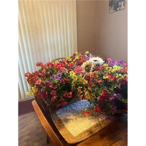 Artificial Hanging Daisy Flowers Basket Faux Fall Porch Outdoor Decor UV Safe - Picture 4 of 8